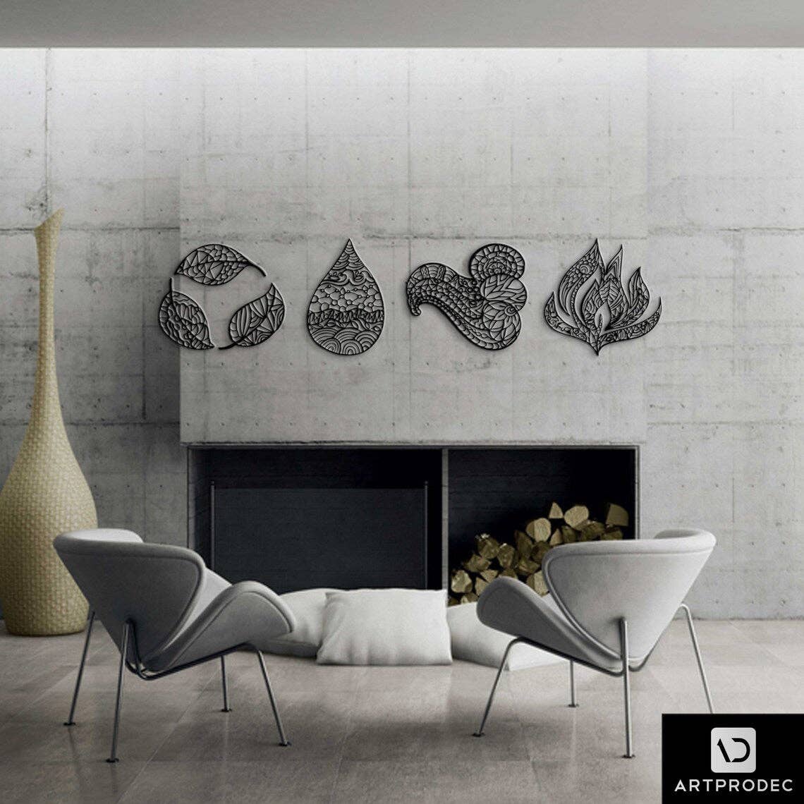 benjashop - Vendita all'ingrosso Decorazione da parete 3D - Cartello da parete in metallo con quattro elementi3