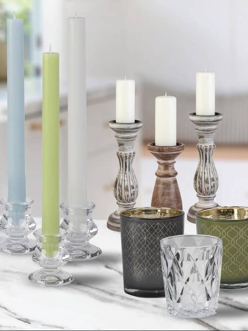 Red Candy- Cane 1/2" dia. x 8" ht. Taper Candles-Box of 50 for wholesale by Biedermann & Sons