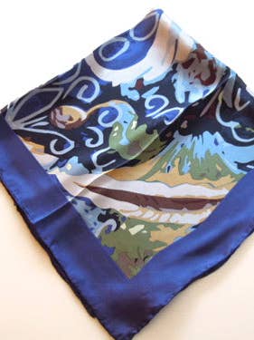 Blue and Yellow Abstract Design Silk Scarf for wholesale by Pangborn Collection