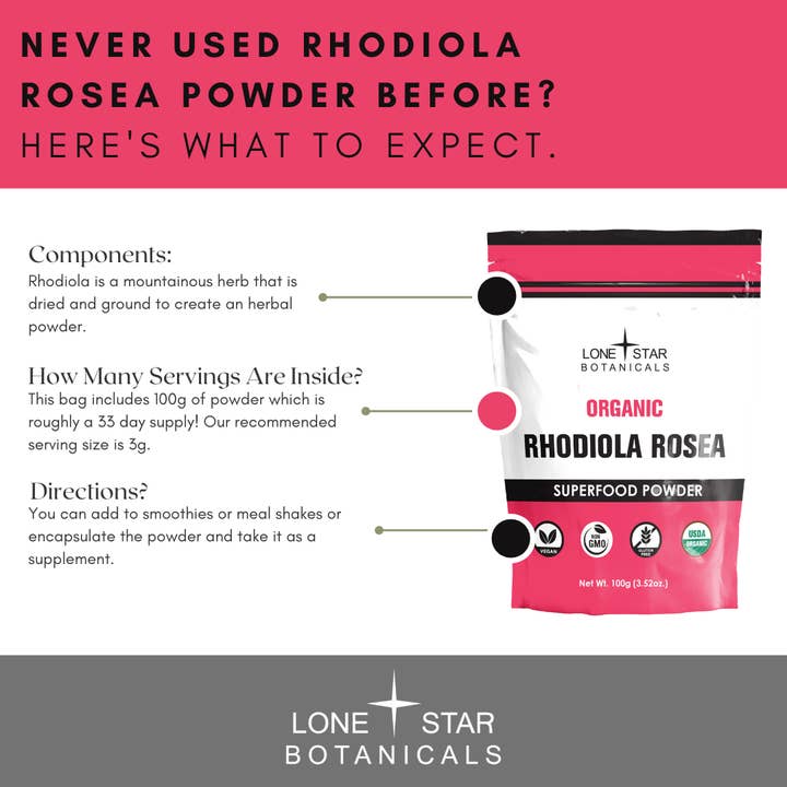 Lone Star Botanicals - Wholesale Protein/Superfood Powder - Organic Rhodiola Rosea Extract Powder -- 3.52 oz