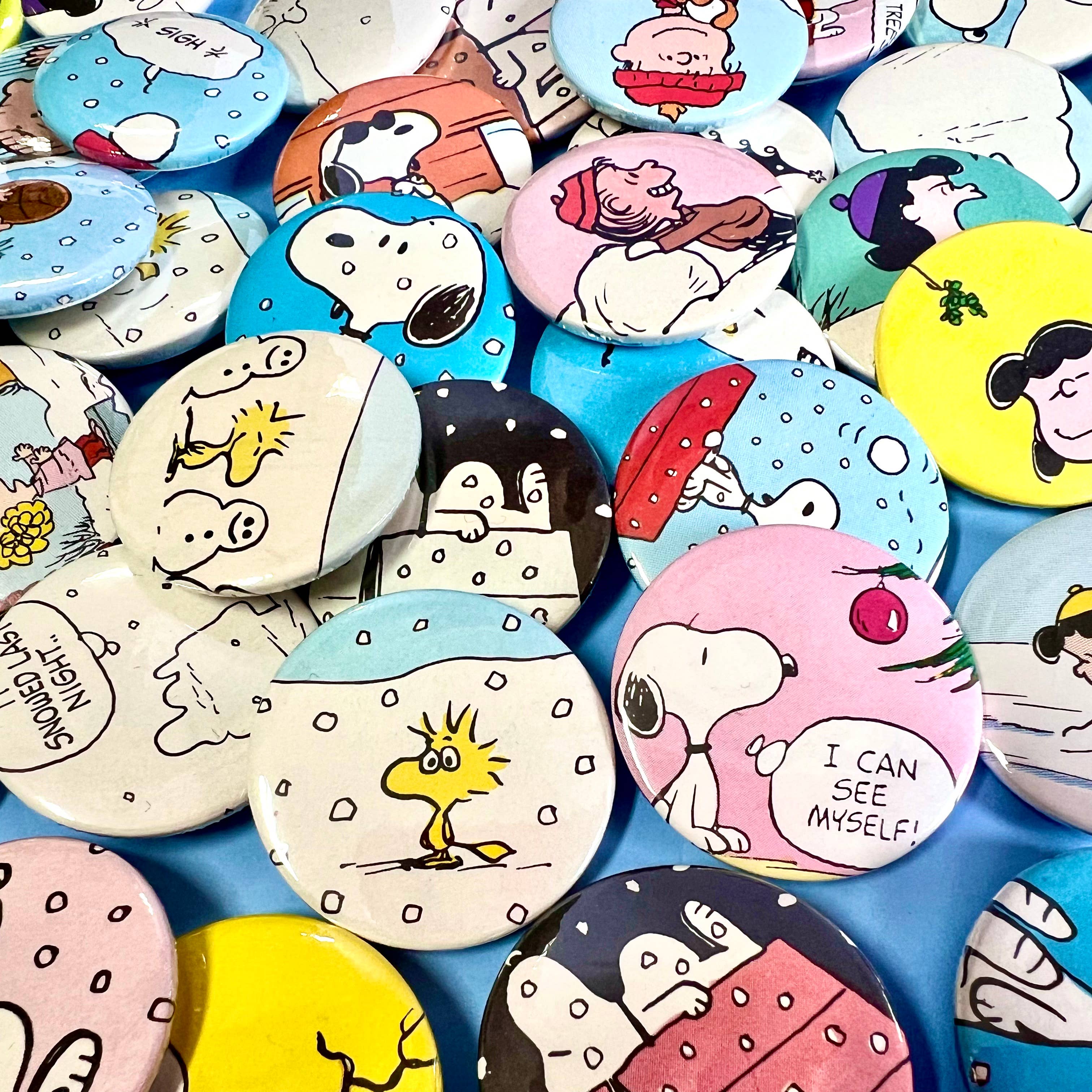 Bite Your Granny – Engroshandel Reversnål/knap – X25 Opcyklede julejordnødder/Snoopy-badgesortiment5