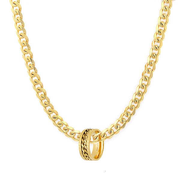 Steeltime Men's Cuban Chain Link Spinner Ring Band Necklace for wholesale by Steeltime NYC