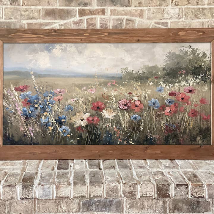 Bloemenlandschap Ingelijste Foto - Rode, Witte & Blauwe Bloemen voor wholesale door Swinford Designs