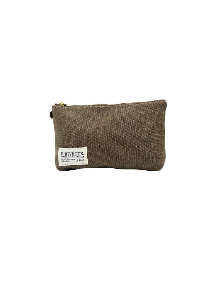 Lucy Large Zipper Pouch | Chocolate Washed Canvas for wholesale by R.Riveter