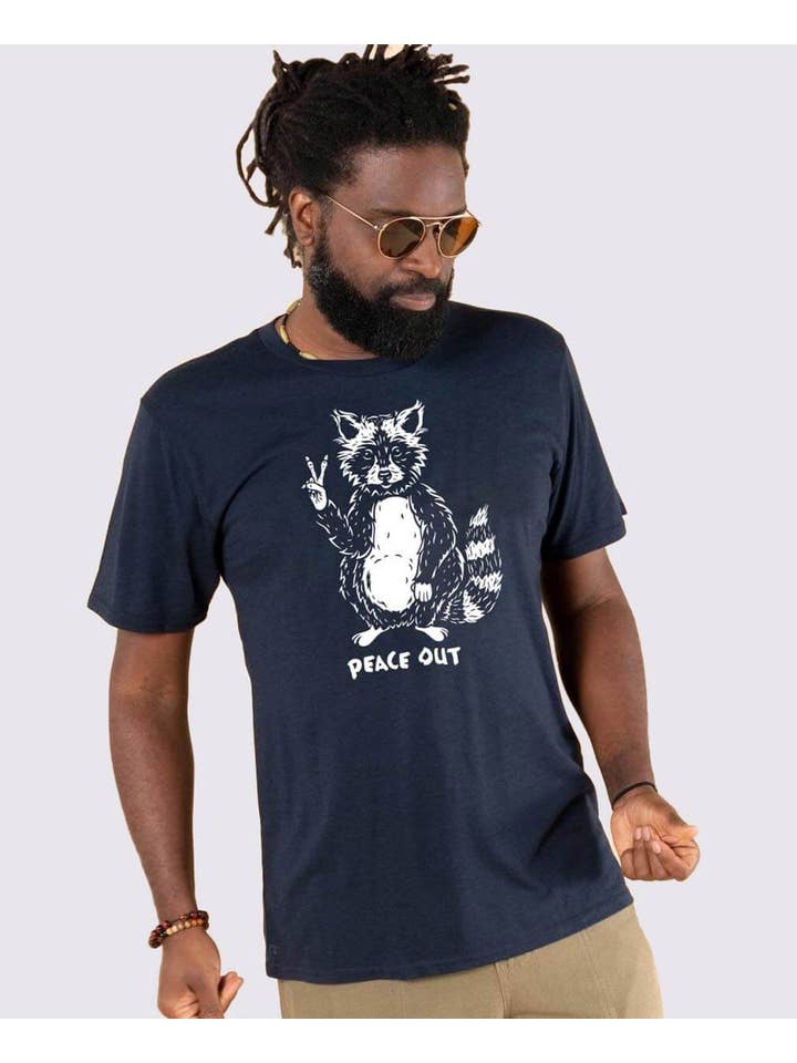 Soul Flower - Wholesale Screen Printed T-Shirt - Unisex - Peace Out Raccoon Organic T-Shirt - Unisex - Nature T-Shirts6
