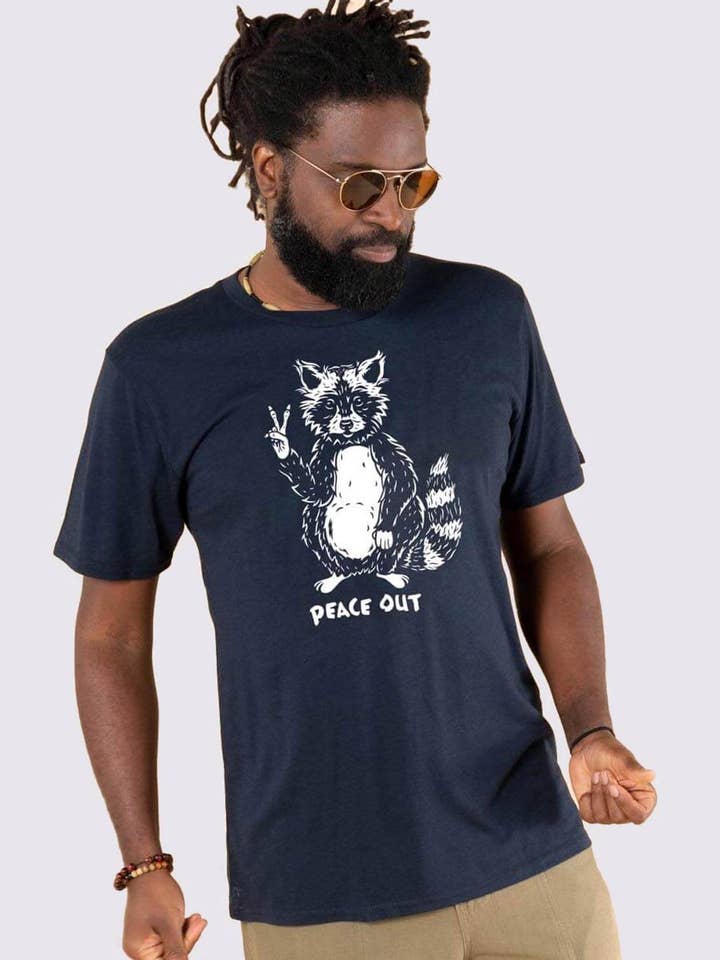 Peace Out Wasbeer Organisch T-Shirt - Unisex - Natuur T-Shirts voor wholesale door Soul Flower