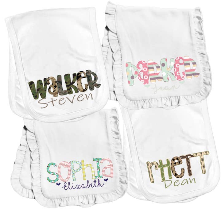 Alphabet Soup Sublimated Burp Cloth for wholesale by The Sassy Seamstress