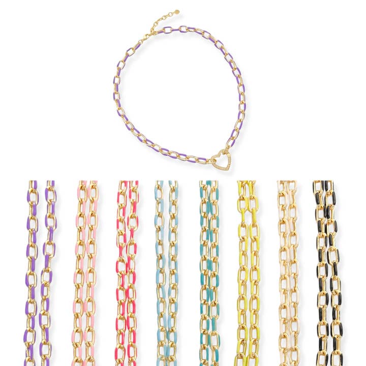 MNK073 - Enamel Paperclip Chain with Heart* for wholesale by OMG Blings