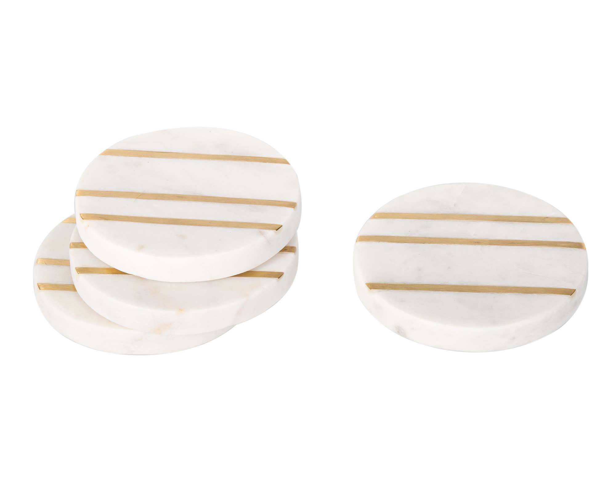 White Set of Four Round Marble Coasters with Inlay for wholesale on Faire1