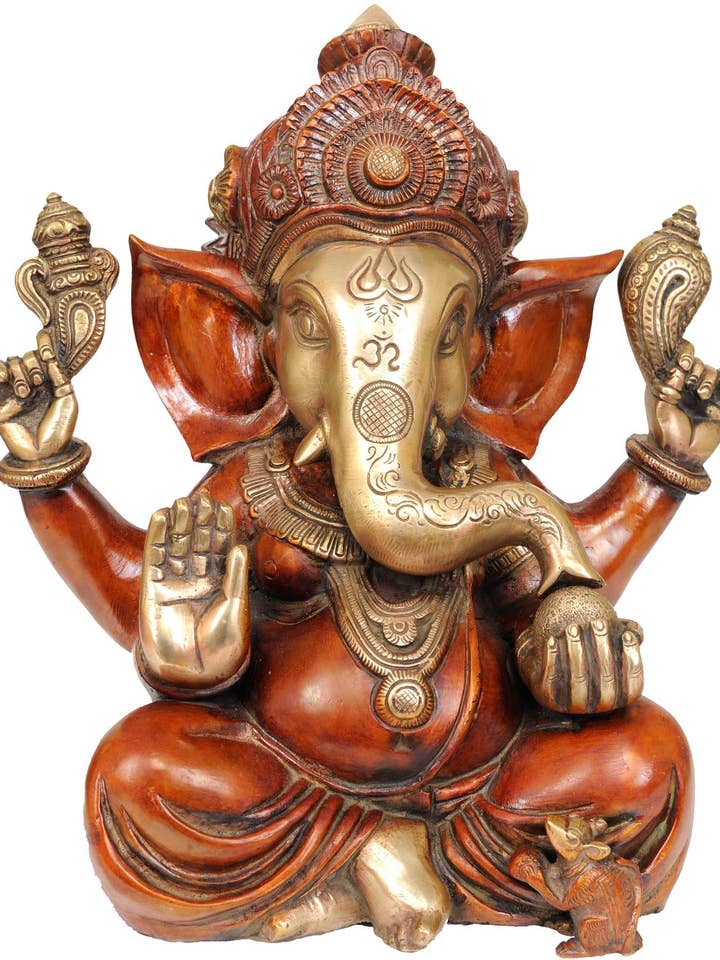12" Lord Ganesha Idol with Large Ears Brass Statue for wholesale by Exotic India Art