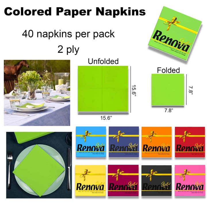 ROLL-LUX - Wholesale Disposable Napkin - 9 packs of 40 Linen-Feel Green Paper Napkins 2-ply4