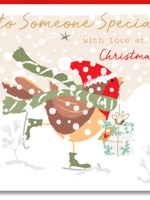 Someone Special Robin Snow Christmas Sequin Card Wholesale for wholesale by SABIVO Design