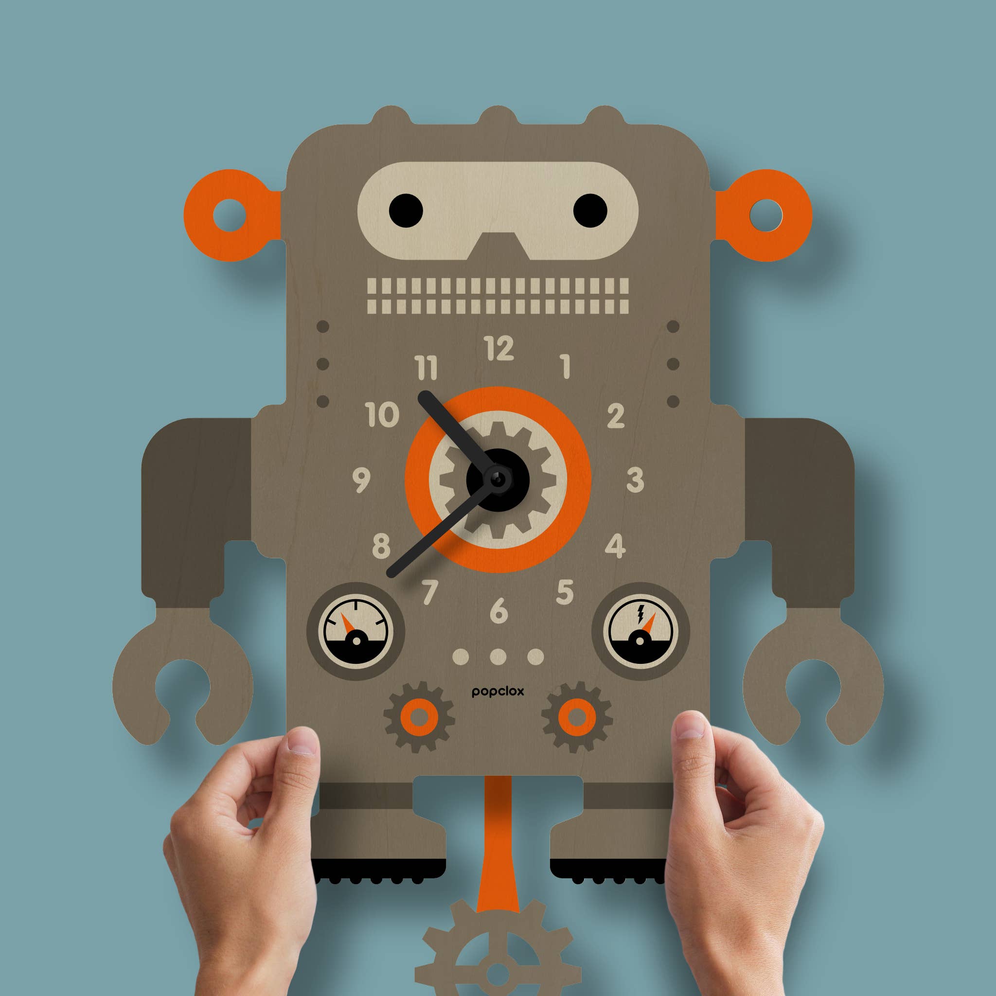 Popclox - Wholesale Wall Clock - Robot  Pendulum Clock - Wood1