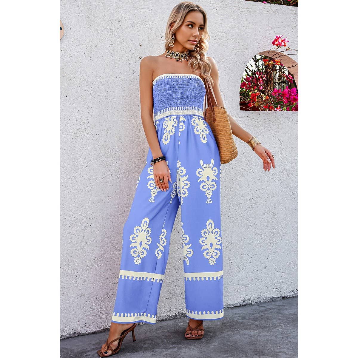 Supreme Fashion – wholesale Jumpsuit – Women's – Geo Print Off Shoulder High Waist Fit Jumpsuit11