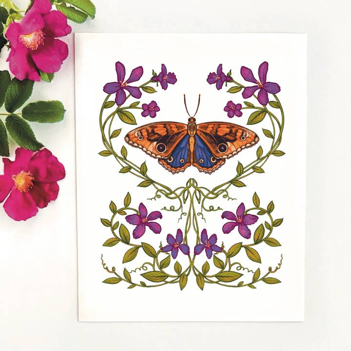 Woodland Butterfly Floral Print - 8x10 for wholesale by Folk Meadow
