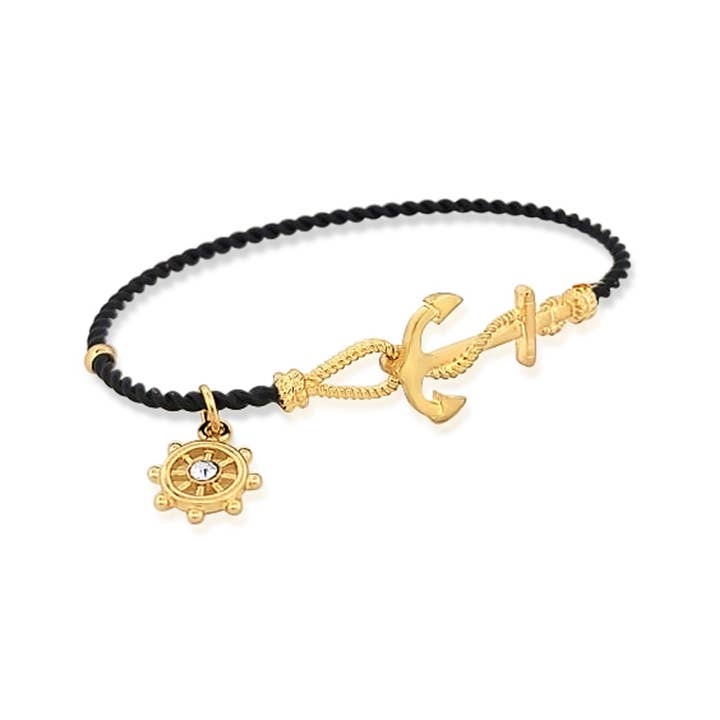 BeSheek Goldtone and Black Anchor and Hook Clasp Bracelet for wholesale by BESHEEK JEWELRY