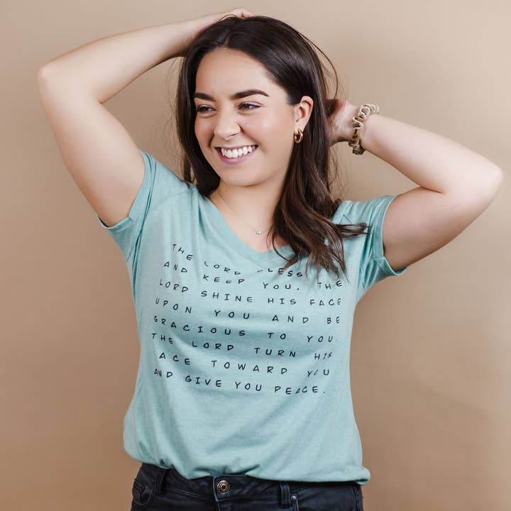 Hello Beauty Full & Co. - Wholesale Screen Printed T-Shirt - Women's - Blessing Ladies V Neck T-Shirt, prayer shirt, scripture tee3