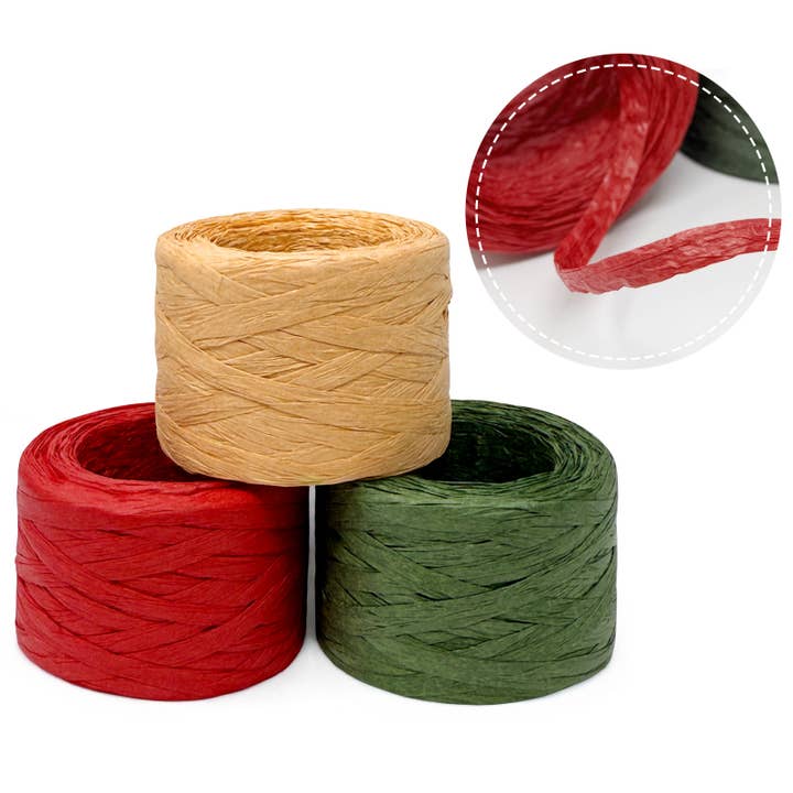 Wrapables Christmas Raffia Ribbons 492 Feet Total (Set of 3) for wholesale by Wrapables.com