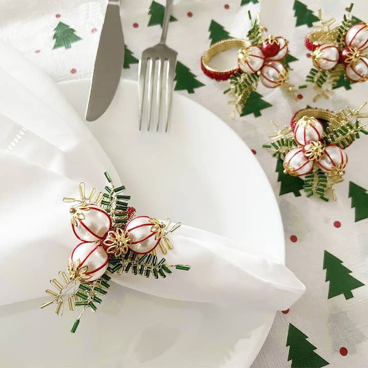 Fennco Styles - Wholesale Napkin ring - Hand-Beaded Pearl Flower Festive Napkin Ring5