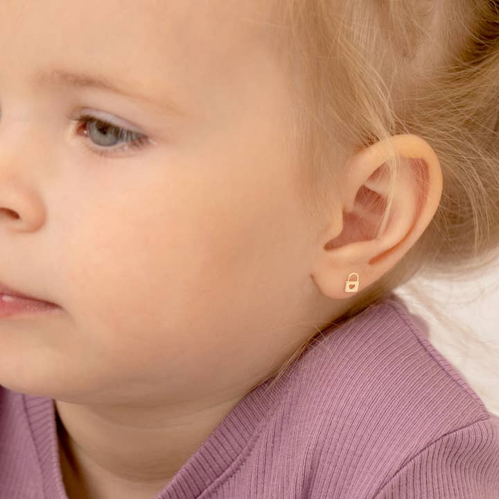 In Season Jewelry – wholesale Earrings – Kids – 14k Gold Heart Lock Kids / Children's / Girls Earrings2