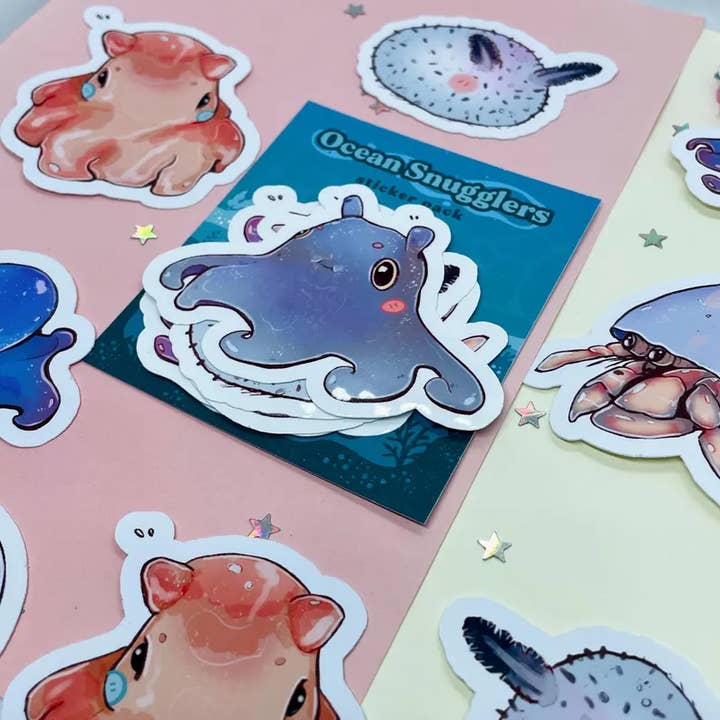 BubblesArtCraft - Wholesale Sticker - Ocean Snugglers Sticker Pack Cute Sea Animal Kawaii Stickers2