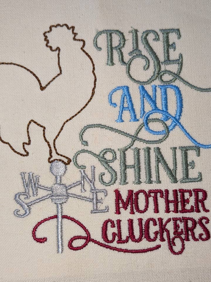 Torchon brodé Poules Mères Poulettes pour la vente par Red Mitten