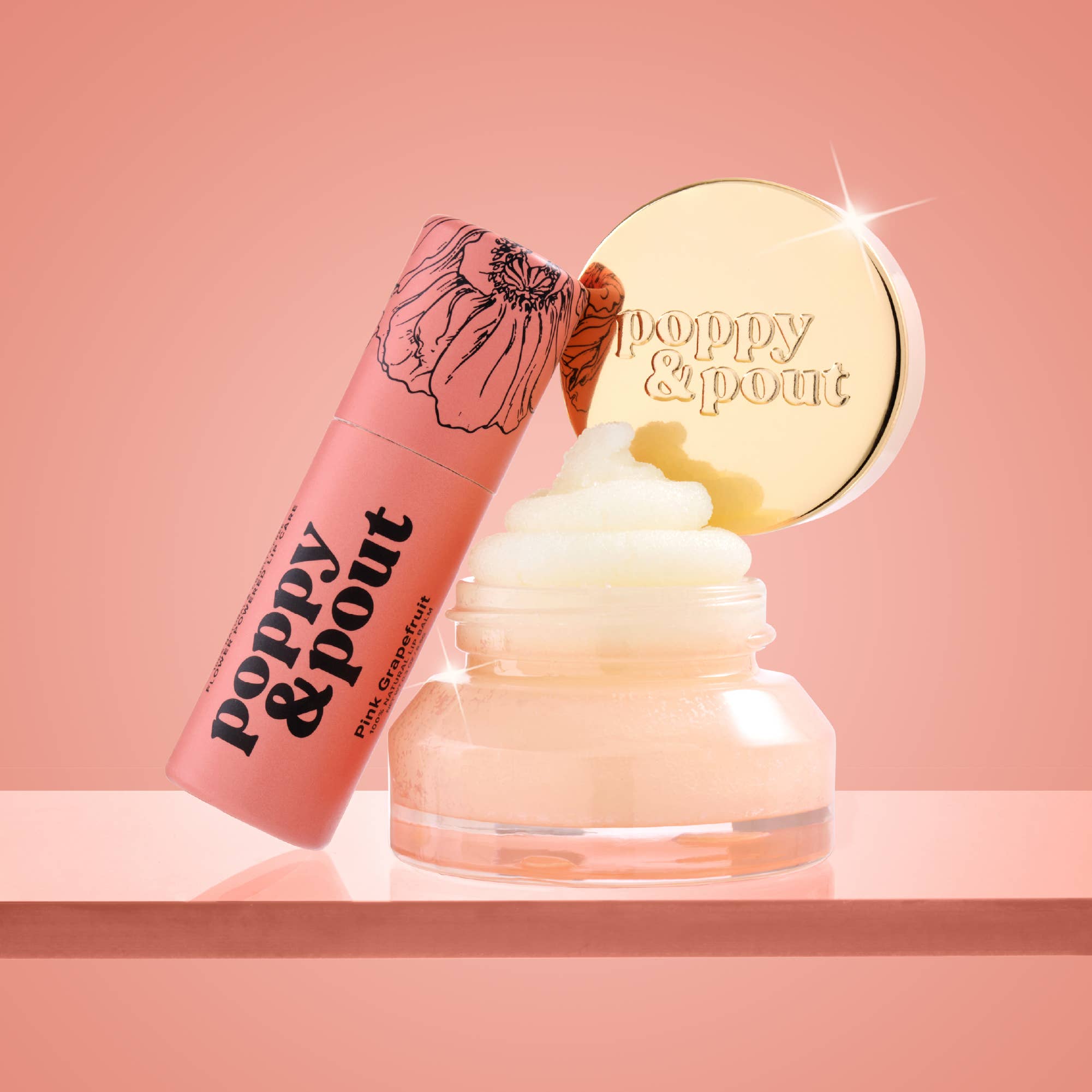 Poppy & Pout - Vente Assortiment de baumes à lèvres - Duo de soins pour les lèvres, pamplemousse rose1