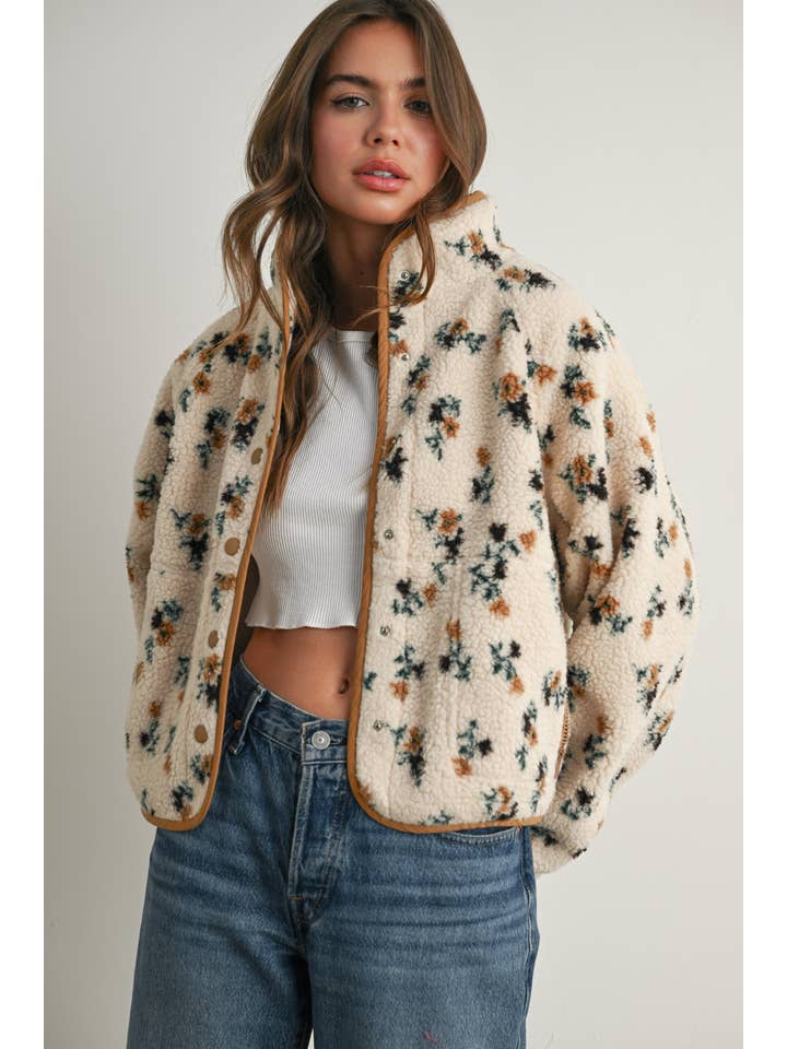 BUTTERMELON - Wholesale Jacket - Women's - Floral Print Fluffy Fleece Jacket - BMJ781115
