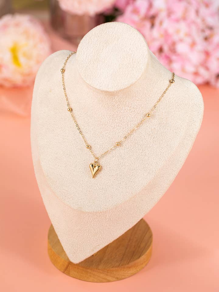 LDC Plated Alloy Puffed Heart Necklace for wholesale by Little Daisy Closet