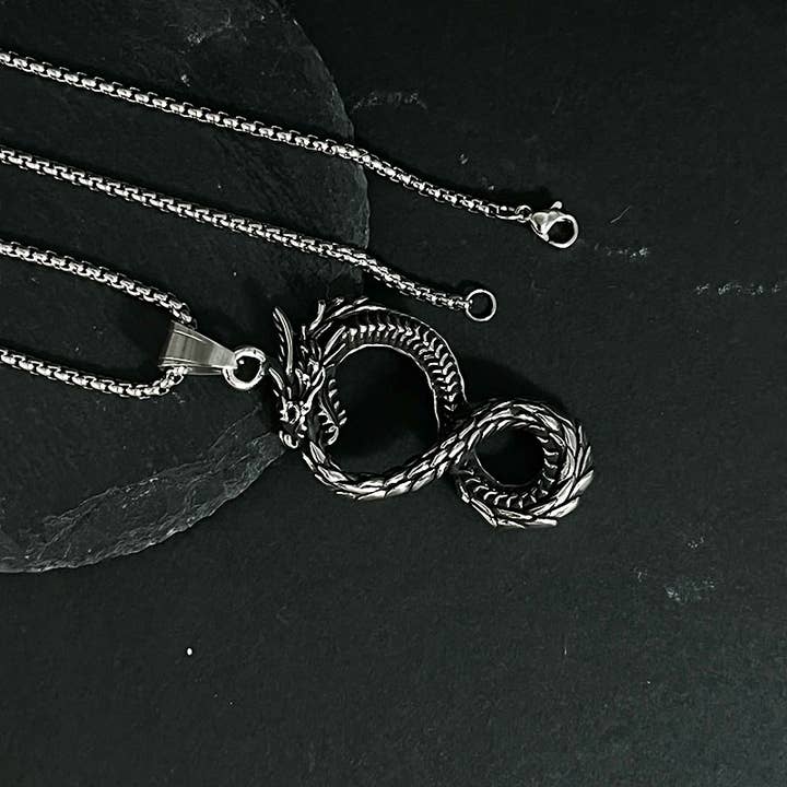 GemMeet - Wholesale Pendant/Charm Necklace - Viking Non-Fading Ring Stainless Steel Dragon Pendant Neckla5