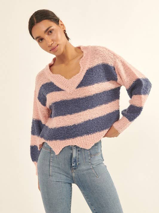 Solid Rib Knit Long Bishop Sleeve Sweater for wholesale by Lemon Tree