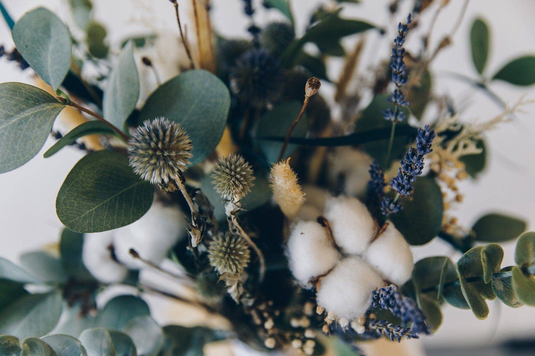 Hidden Botanics - Wholesale Artificial Flowers - Dried & Artificial Flowers Bridal Bouquet - Dark Green & White No. 26