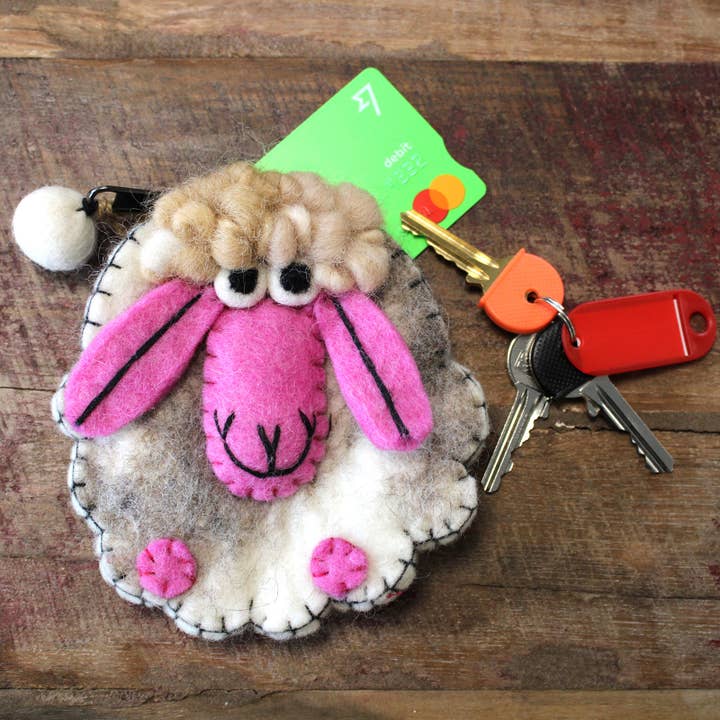AW Artisan - Wholesale Coin Purse - Unisex - Natural Felt Purse (surt) - Happy Sheep6