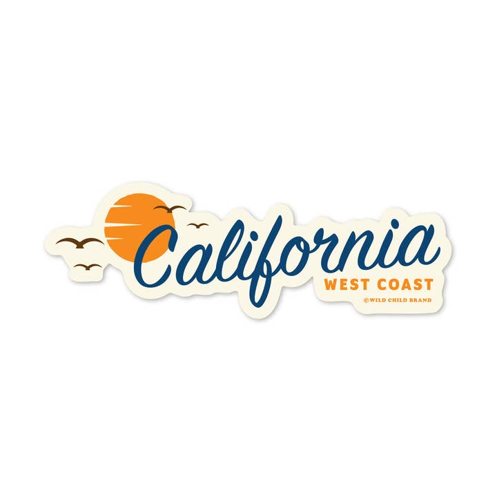 Vintage Sun California Sticker | Retro West Coast Travel for wholesale by Wild Child Brand