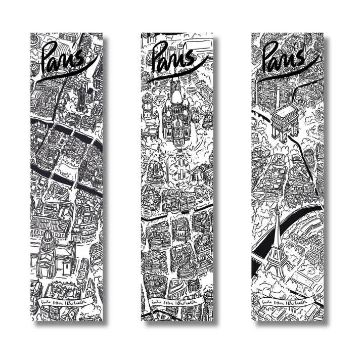 3 Bladwijzers Plattegrond van Parijs voor wholesale door EMILIE ETTORI ILLUSTRATION