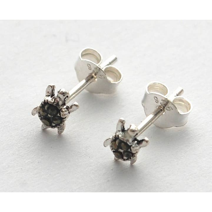 Semaki & Bird - Wholesale Stud/Post Earrings - Turtle Marcasite Stud Earrings - sterling Natural History