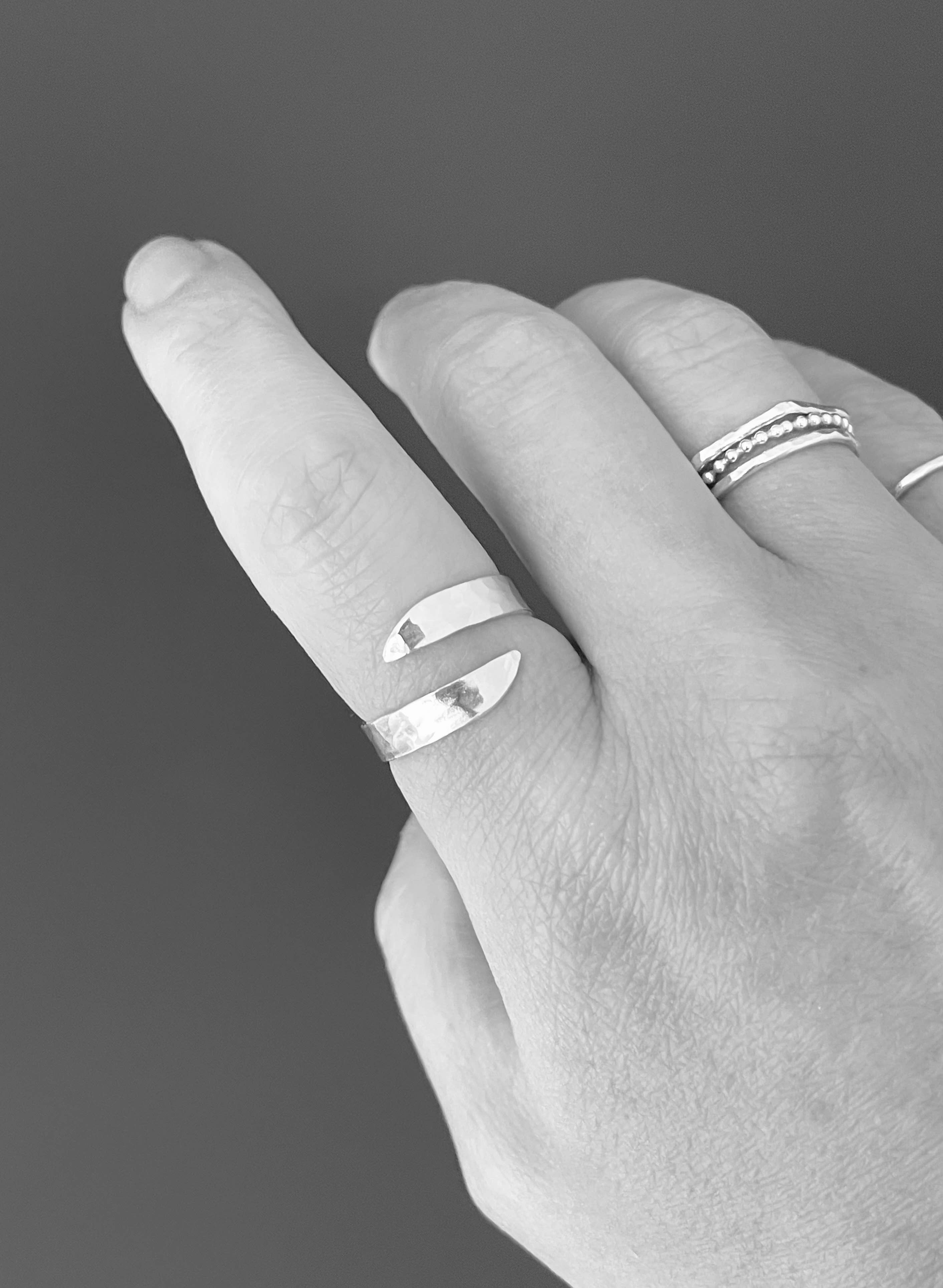 Verve Jewellery – wholesale Band/stacked ring – Adjustable sterling silver ring, wave ring, one size ring,6