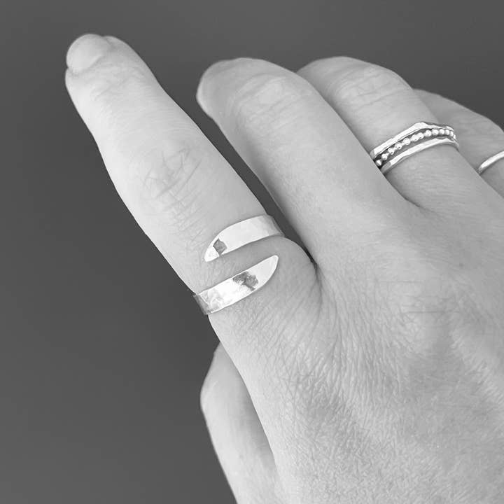 Verve Jewellery – wholesale Band/stacked ring – Adjustable sterling silver ring, wave ring, one size ring,6