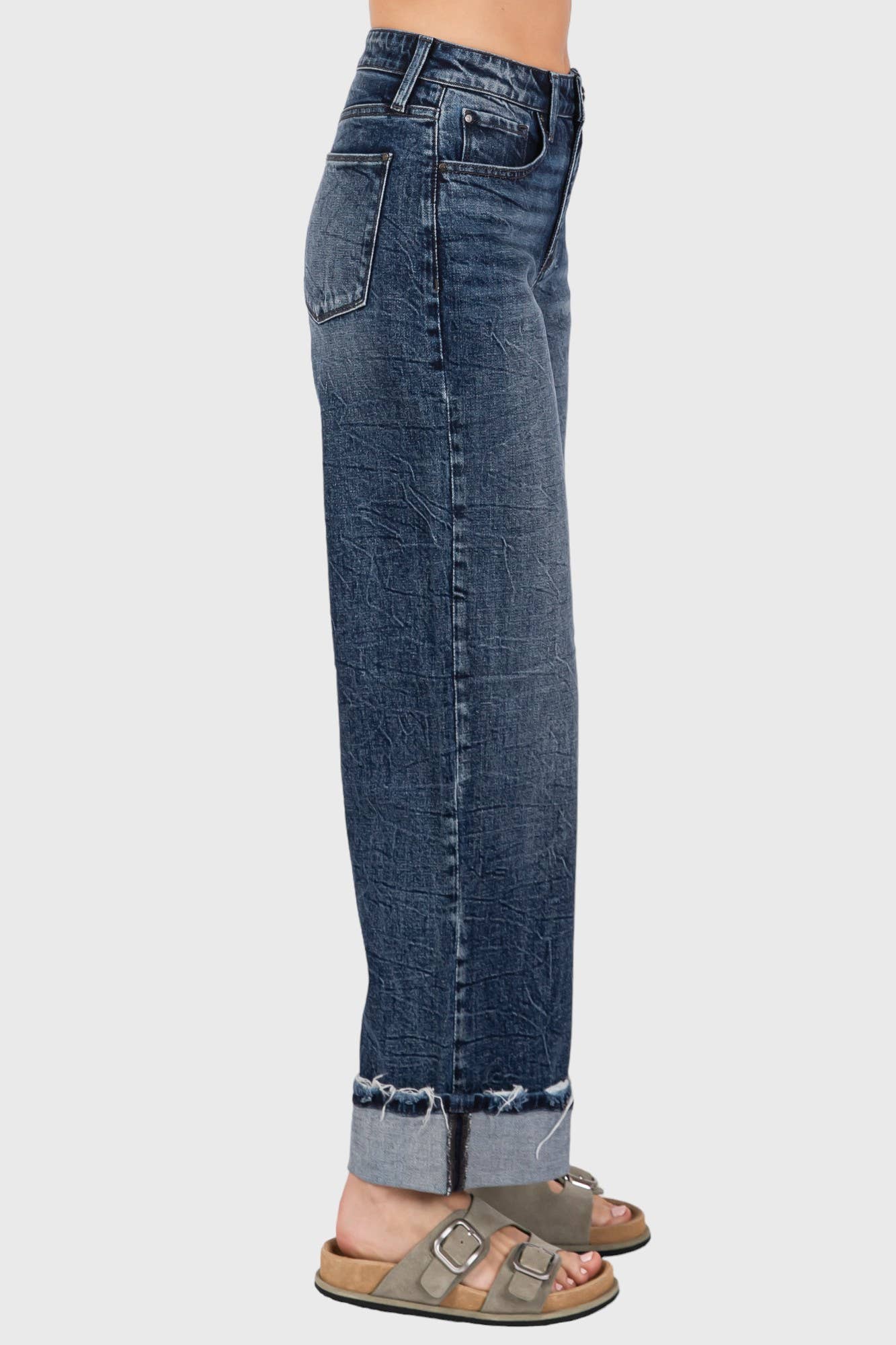 Petra153 - Wholesale Jeans - Women's - P1233W-DM HIGH RISE COMFORT STRETCH WIDE LEG W/ CUFFED HEM8