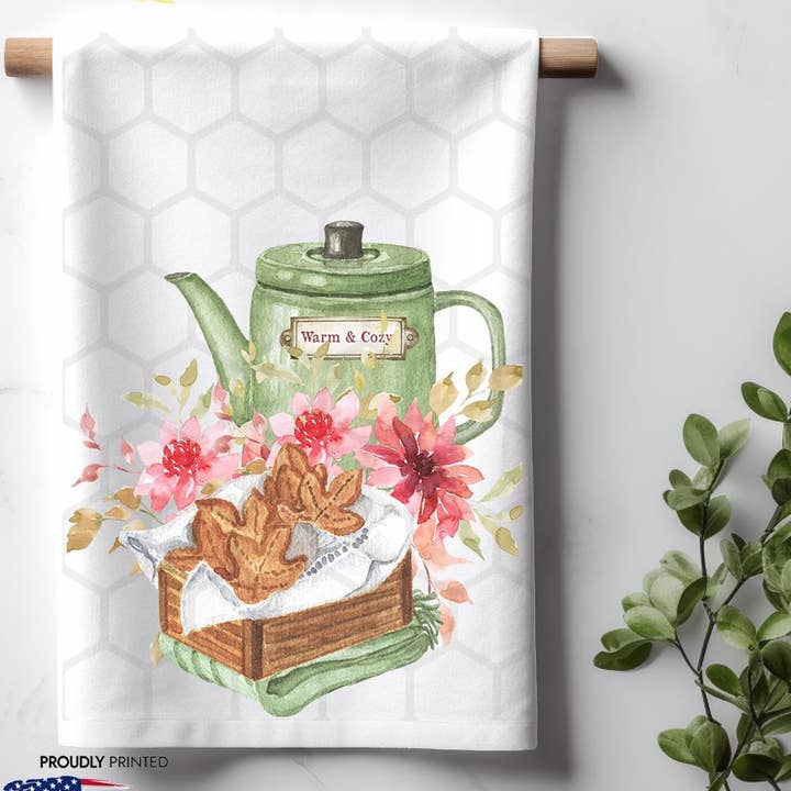 Asciugamano da cucina con motivo floreale autunnale, caldo e accogliente per la vendita all'ingrosso da parte di ADDLE iNK