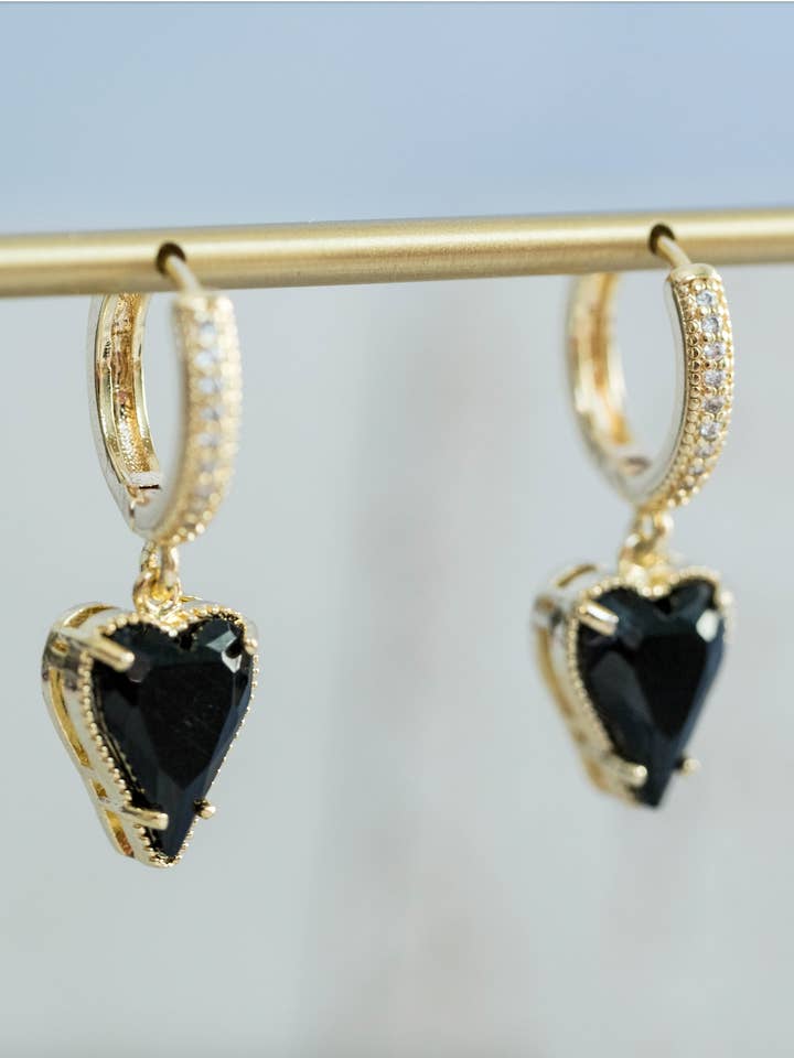 Onyx Heart Huggies for wholesale by Rox & Lily