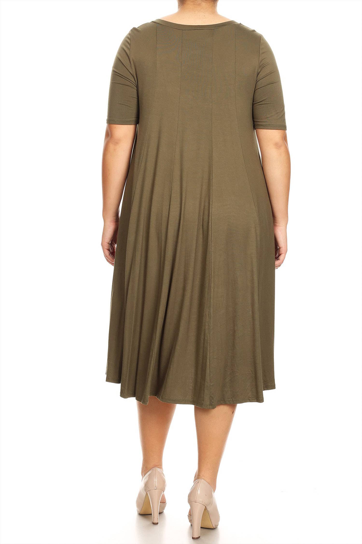 MOA COLLECTION - Wholesale Dress - Women's - Women's Plus Size A-Line Round Neck Casual Solid Midi Dress27