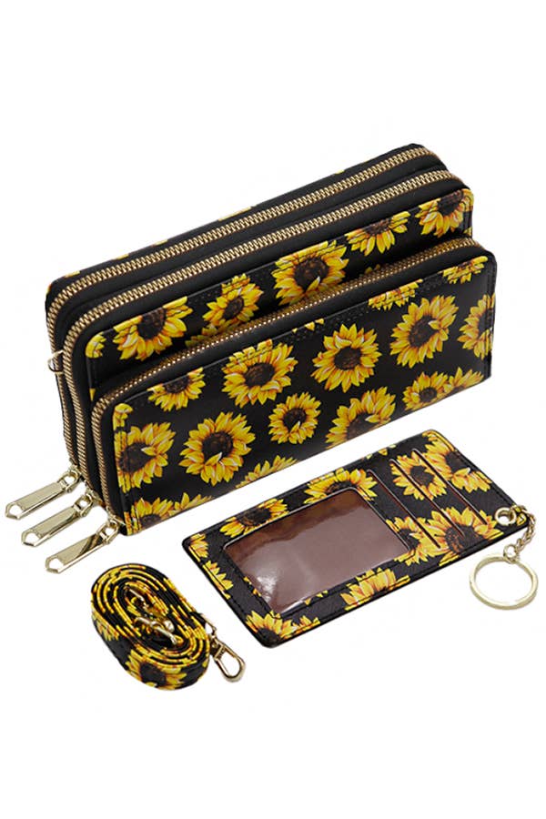 Cap Zone - Vente Portefeuille – femme - Sac bandoulière portefeuille continental Sunflower avec porte-cartes1