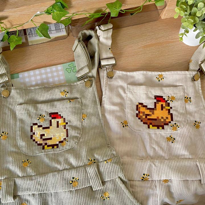 Stardew Chicken Floral Overalls Shorts for wholesale by Petimint
