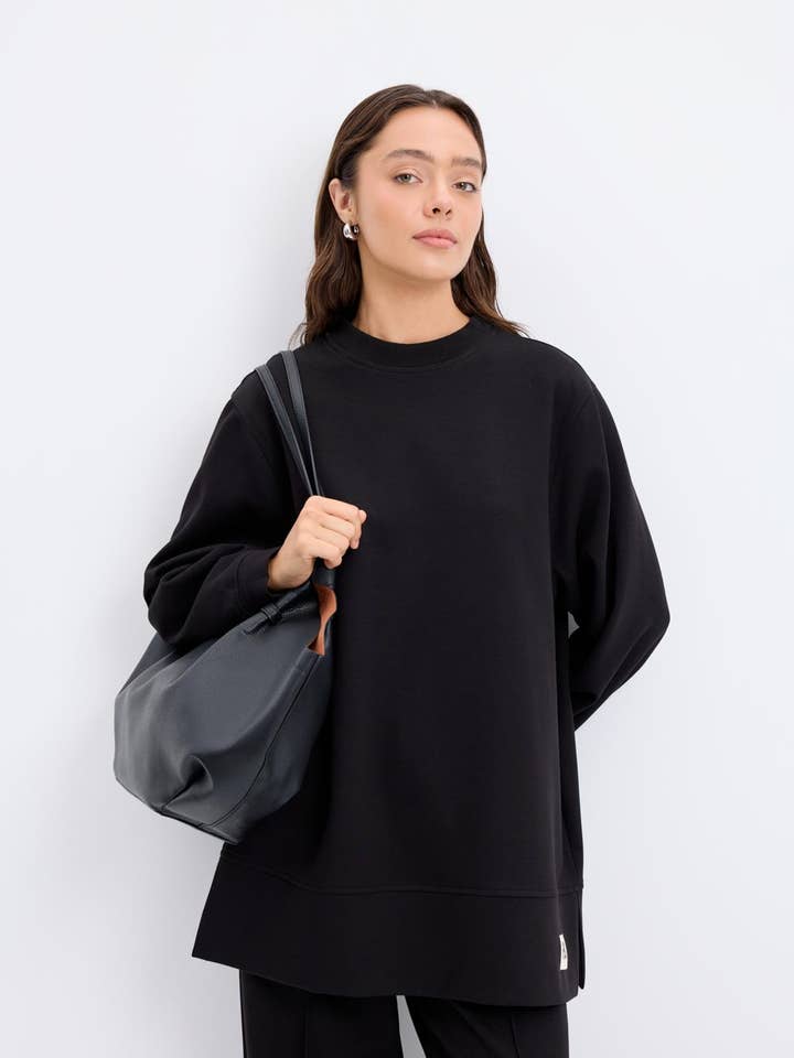 Oversize Side Slit Sweatshirt Black for wholesale by Kadriye Baştürk