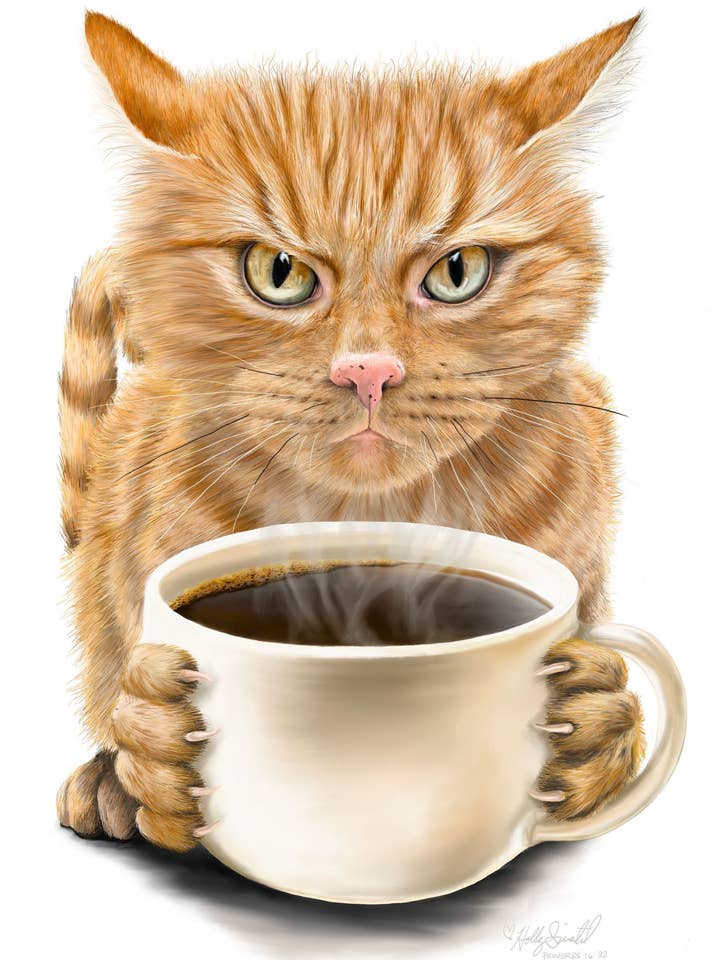 Kaffe Katt Förtjusande signerad arkivkonsttryck för wholesale av Holly Simental