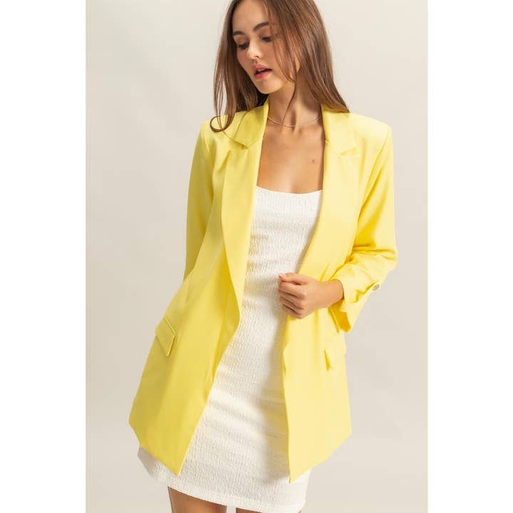 HYFVE - Wholesale Blazer - Women's - HF25A266-Roll-Up Three Quarter Sleeve Open Blazer