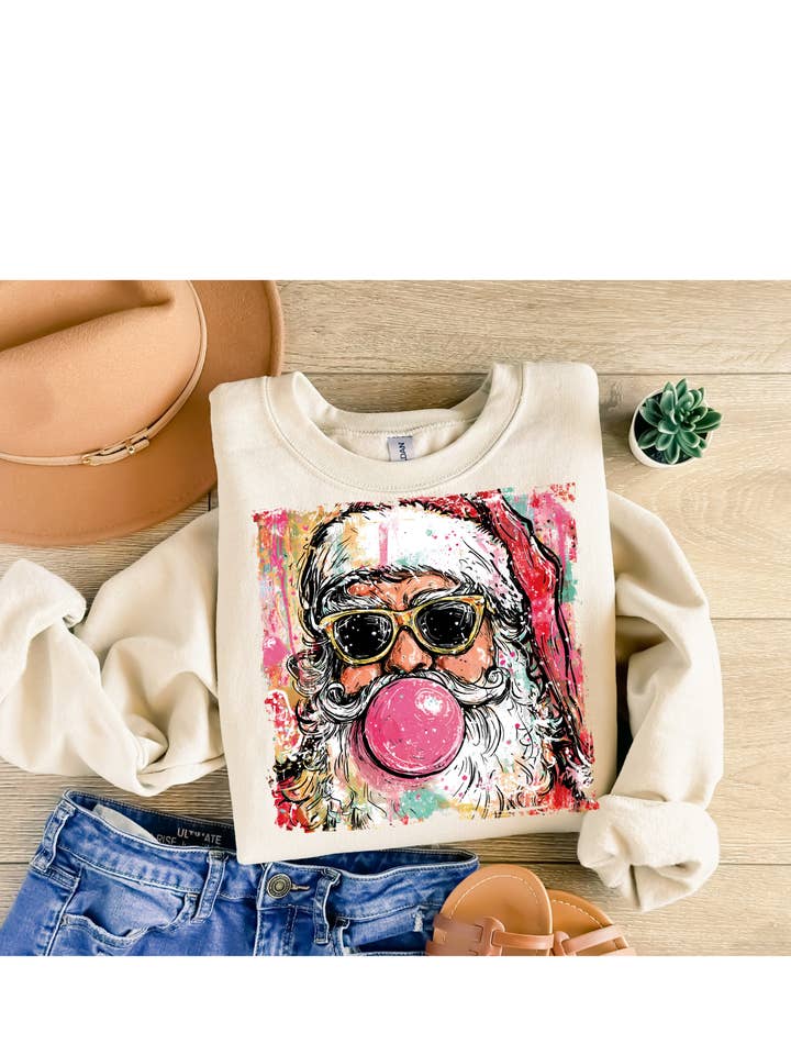 Bubblegum santa graphic sweatshirt for wholesale by 4 little hearts