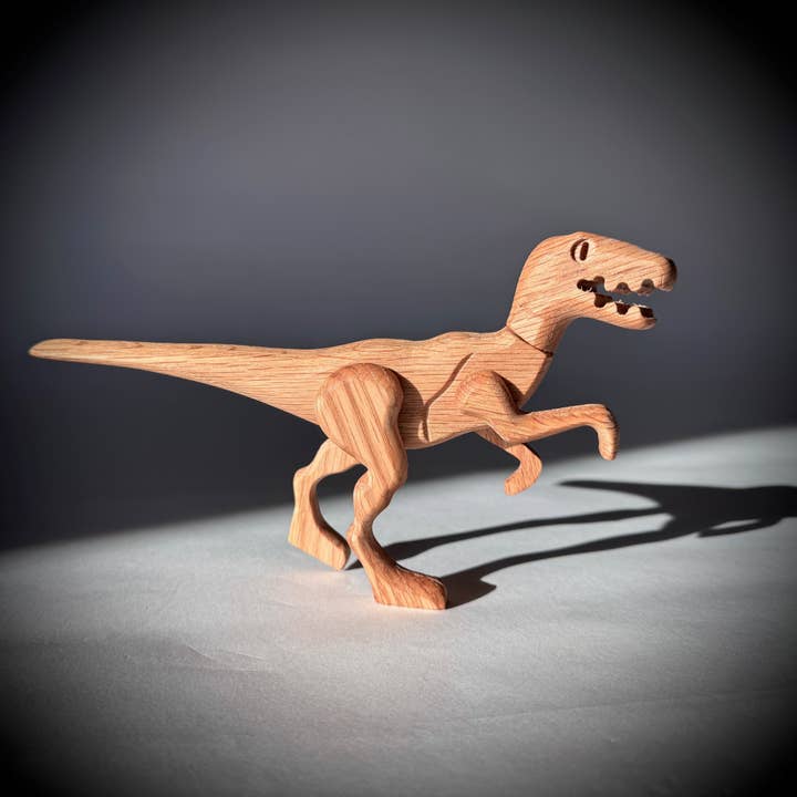 The Serious Toy Company - Wholesale Wood Toy - Kids - Wooden Velociraptor Dinosaur with Magnetic Joints