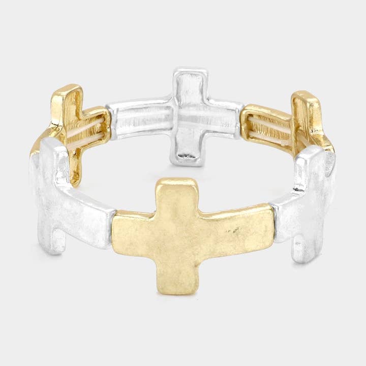Sensibling Corp. - Wholesale Bangle Bracelet - Worn Metal Cross Stretch Bracelet
